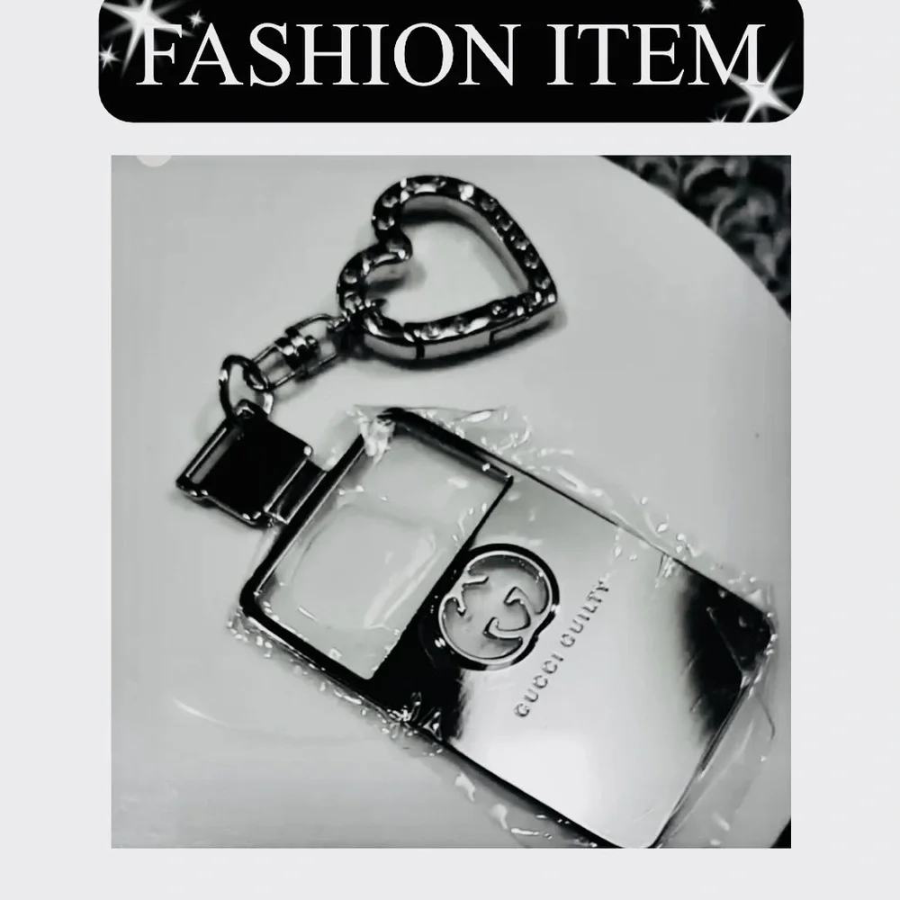 KEYCHAIN: Silver Perfume Bottle with Heart Charm, NWOT